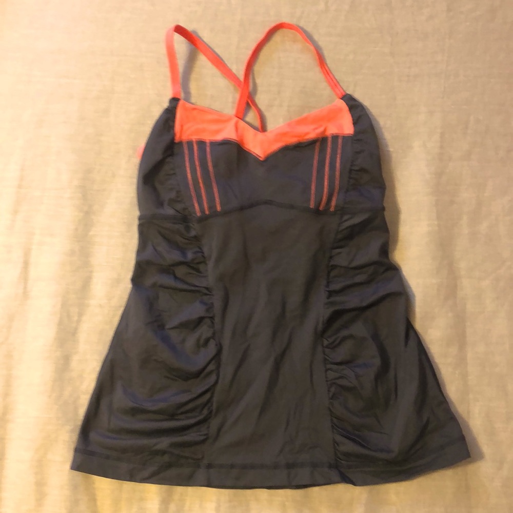 lululemon gray & coral cross back top 6